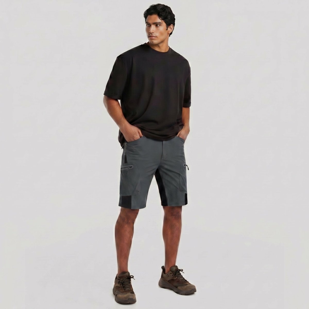 TACVASEN Dark Grey Mens Utility Cargo Shorts Outdoor Hiking Shorts