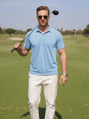 TACVASEN Iceblue Men's V Neck Short Sleeve Knitted Golf T Shirts