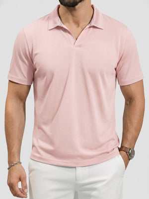 TACVASEN Lightpink Men's V Neck Short Sleeve Knitted Golf T Shirts