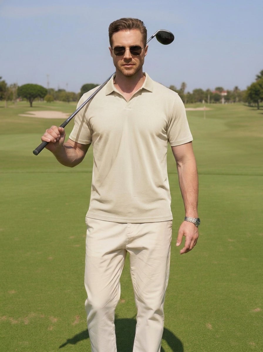 TACVASEN Sandy Men's V Neck Short Sleeve Knitted Golf T Shirts