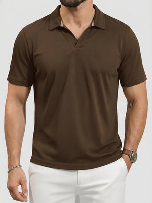 TACVASEN D Coffee Men's V Neck Short Sleeve Knitted Golf T Shirts