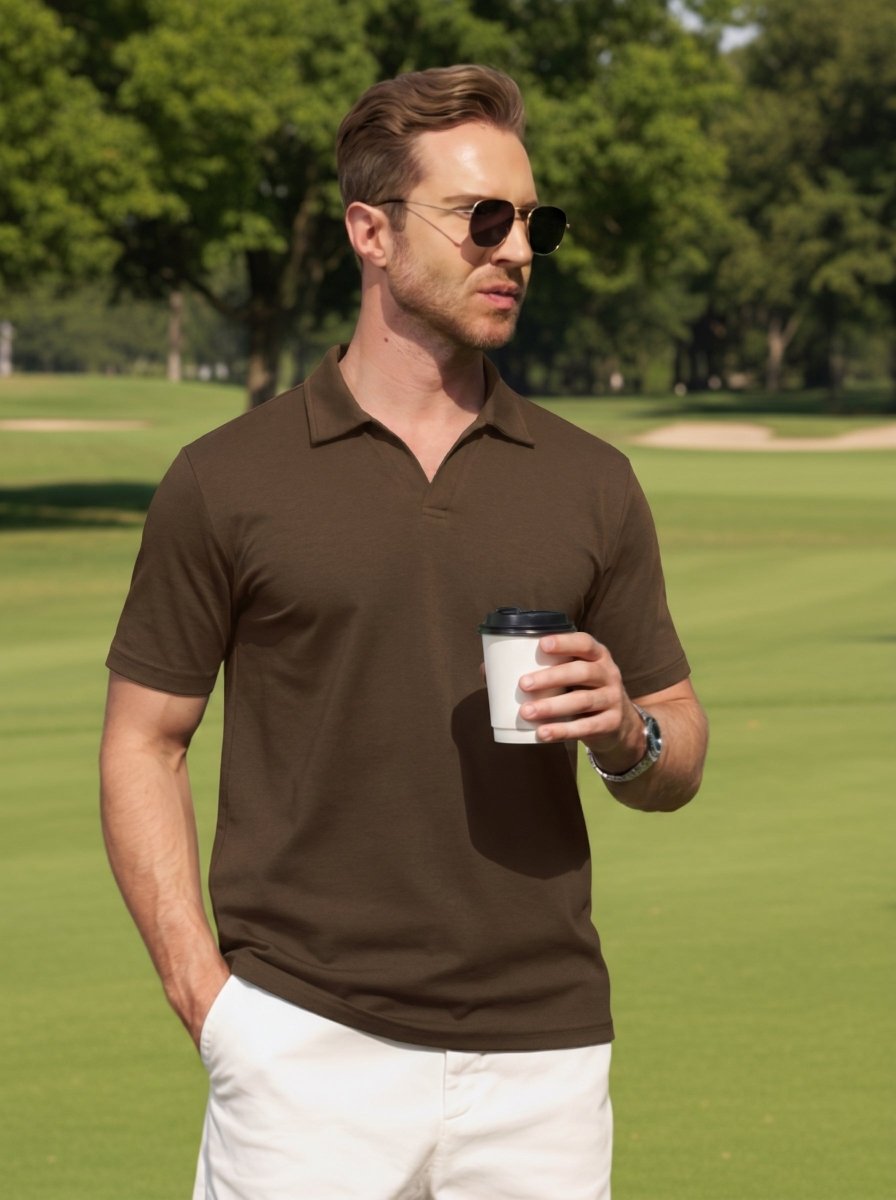 TACVASEN D Coffee Men's V Neck Short Sleeve Knitted Golf T Shirts