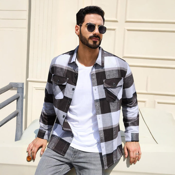 Men's Warm Brushed Fleece Button Down Casual Flannel Shirt - LT24M1241