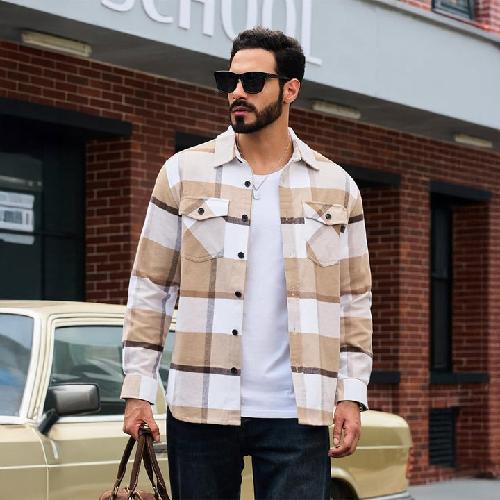 Men's Warm Brushed Fleece Button Down Casual Flannel Shirt - LT24M1241