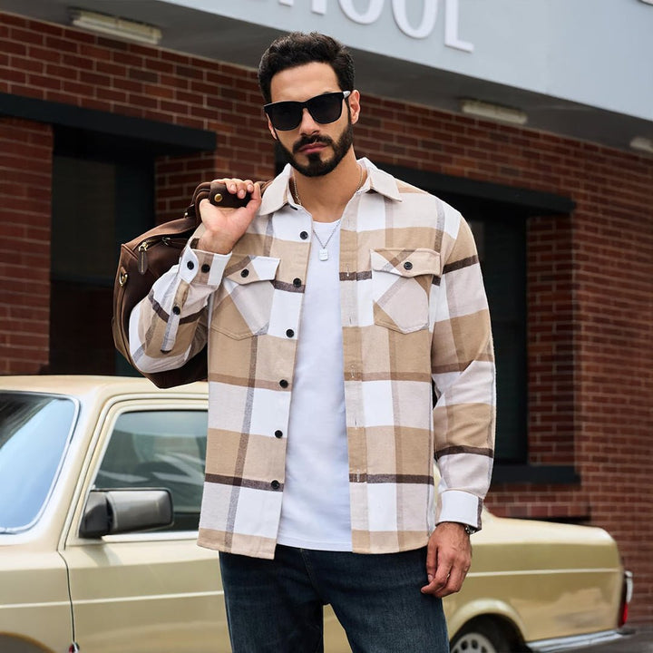 Men's Warm Brushed Fleece Button Down Casual Flannel Shirt - LT24M1241
