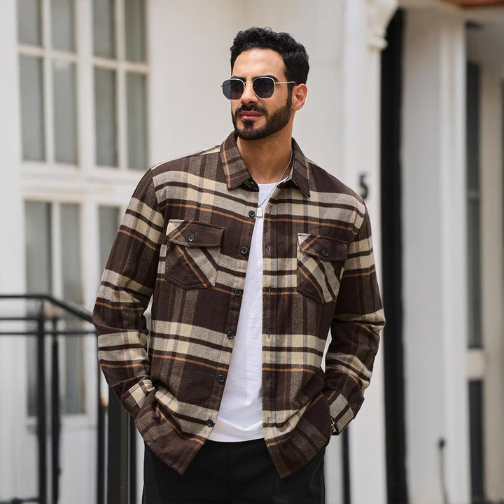 Men's Warm Brushed Fleece Button Down Casual Flannel Shirt - LT24M1241