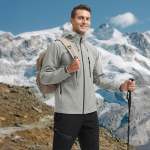 TACVASEN Light Grey Men's Warm Fleece Lined Softshell Outdoor Jacket