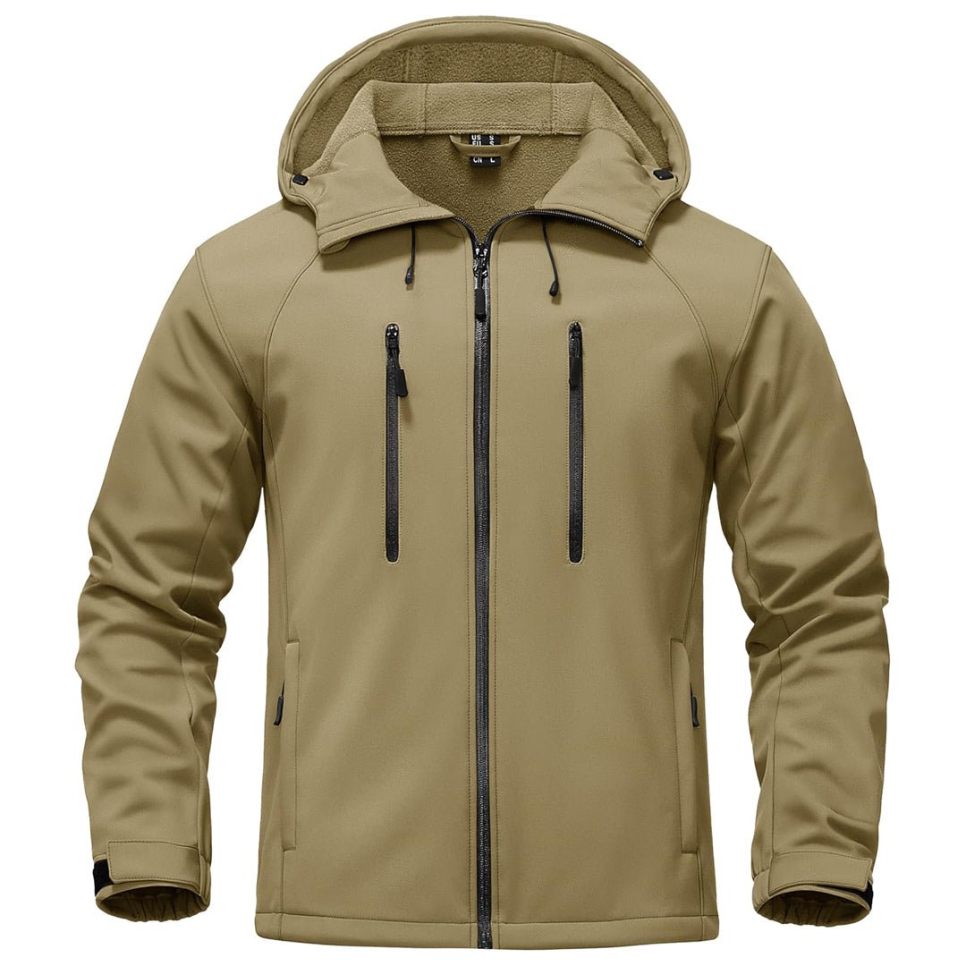 TACVASEN Khaki Men's Warm Fleece Lined Softshell Outdoor Jacket