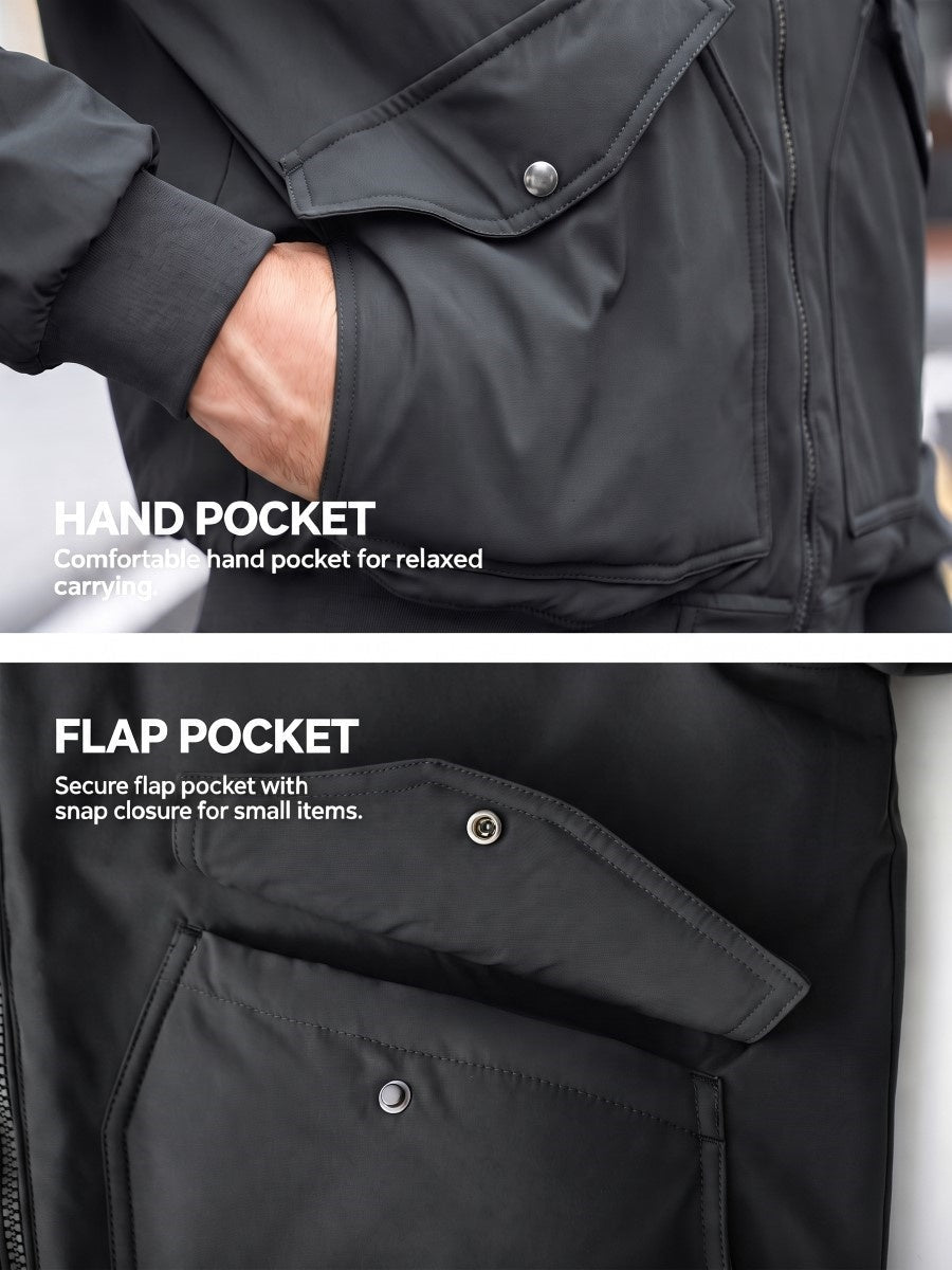 TACVASEN Dark Grey Men's Water Repellent Windproof Winter Warm Bomber Jacket