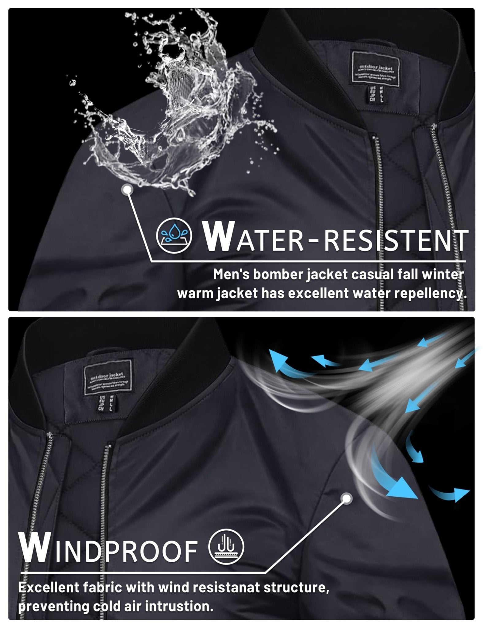 Men's Water-Resistant Windproof Bomber Casual Jackets - LT23M1148