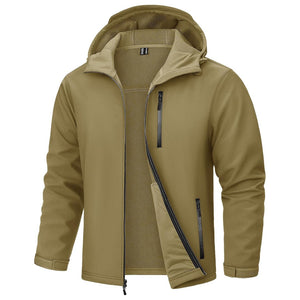 TACVASEN Khaki Waterproof Fleece Lined Softshell Outdoor Jacket