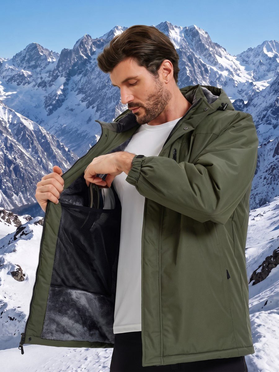 TACVASEN Army Green Men's Waterproof Fleece Winter Ski Jackets