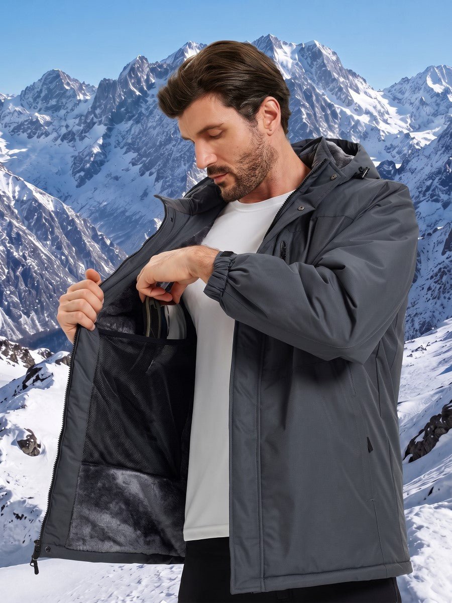TACVASEN Carbon Grey Men's Waterproof Fleece Winter Ski Jackets