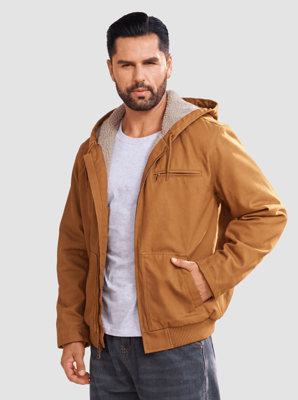TACVASEN Brown Yellow Men's Waterproof Sherpa Lined Work Jacket