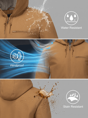 TACVASEN Brown Yellow Men's Waterproof Sherpa Lined Work Jacket
