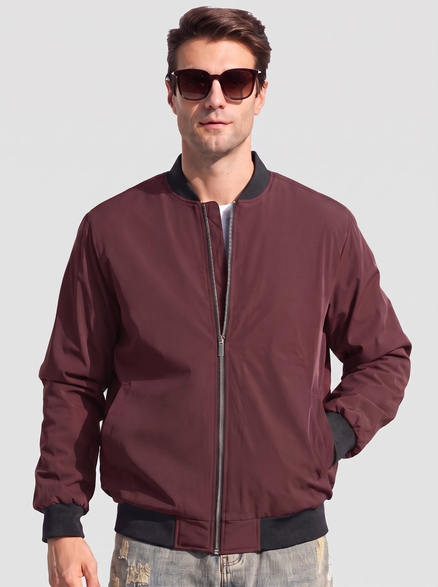 TACVASEN Wine Red Men's Waterproof Windbreaker Bomber Casual Jackets