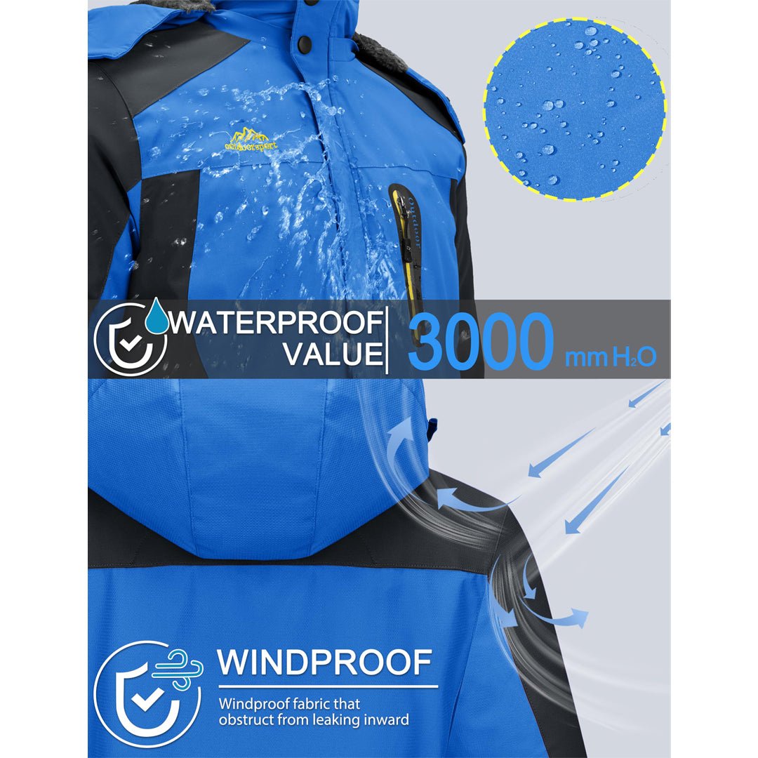 TACVASEN Sapphire Blue Insulated Fleece Lined Winter Ski Jacket