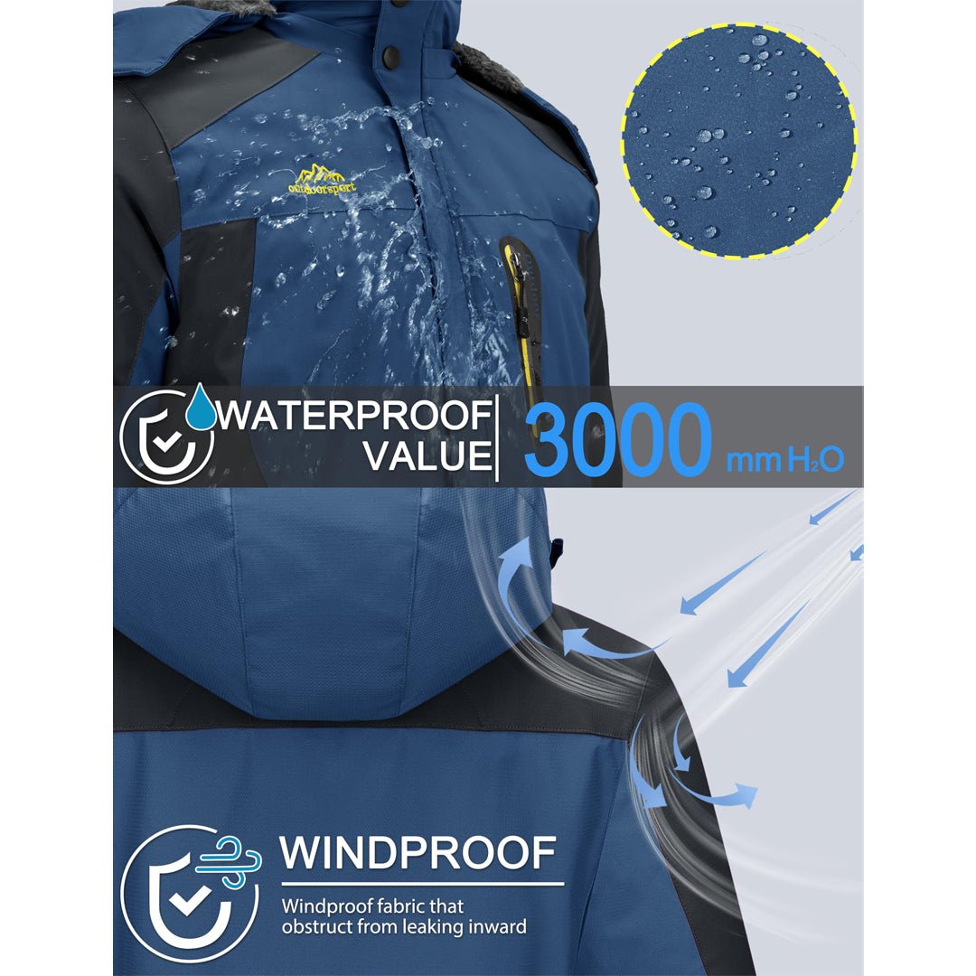 TACVASEN Sapphire Blue Insulated Fleece Lined Winter Ski Jacket