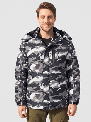 TACVASEN Black Camouflage Men's Windproof Fleece Lined Winter Hiking Jacket for Outdoor