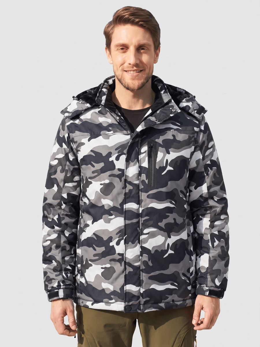 TACVASEN Black Camouflage Men's Windproof Fleece Lined Winter Hiking Jacket for Outdoor