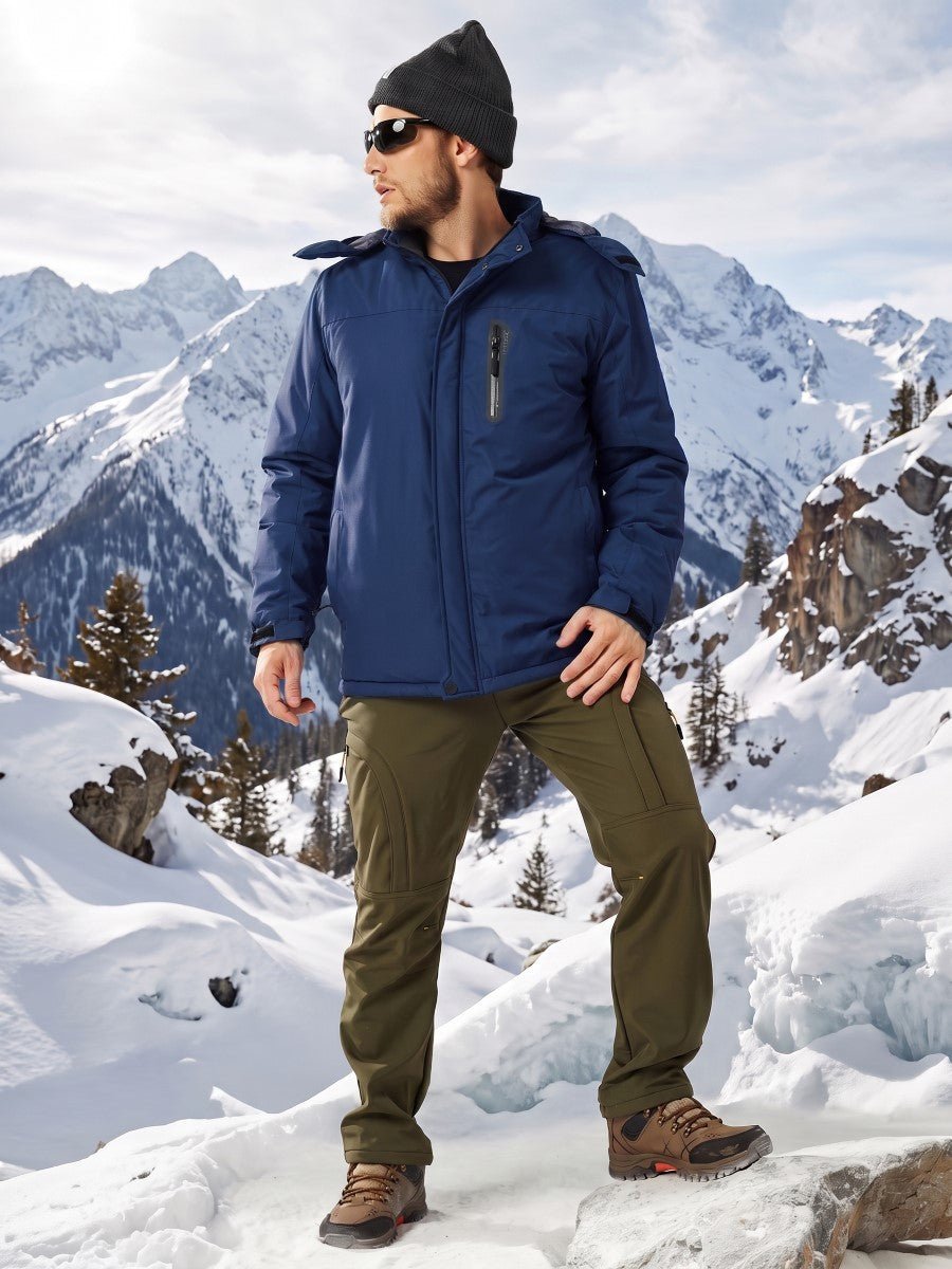 TACVASEN Denim Blue Men's Windproof Fleece Lined Winter Hiking Jacket for Outdoor