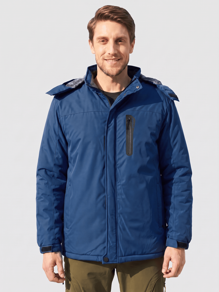 TACVASEN Denim Blue Men's Windproof Fleece Lined Winter Hiking Jacket for Outdoor