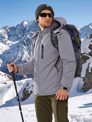 TACVASEN Light Grey Men's Windproof Fleece Lined Winter Hiking Jacket for Outdoor