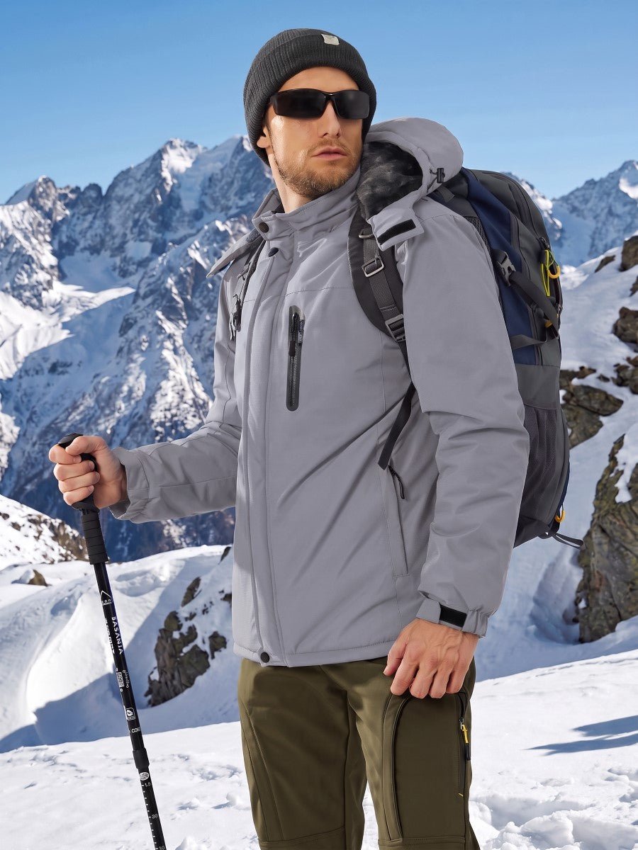 TACVASEN Light Grey Men's Windproof Fleece Lined Winter Hiking Jacket for Outdoor