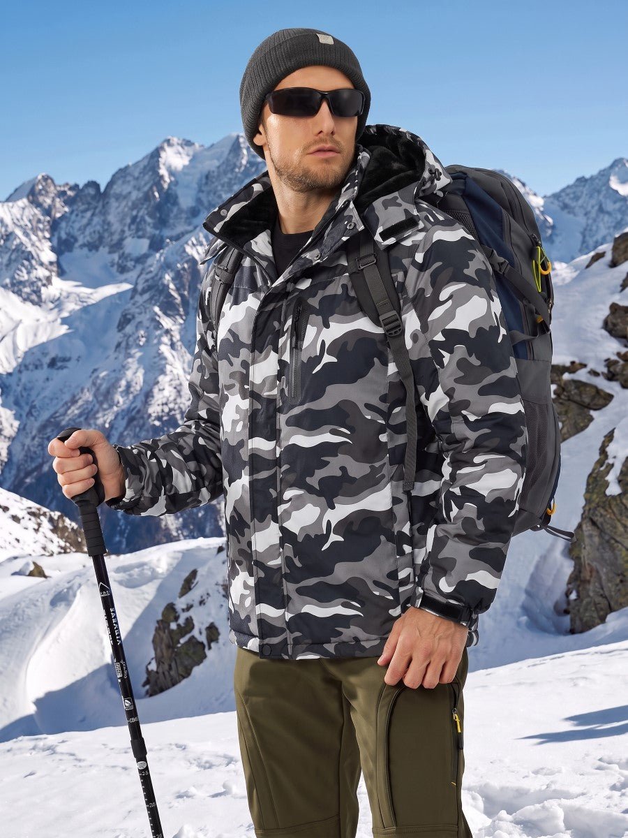 TACVASEN Black Camouflage Men's Windproof Fleece Lined Winter Hiking Jacket for Outdoor