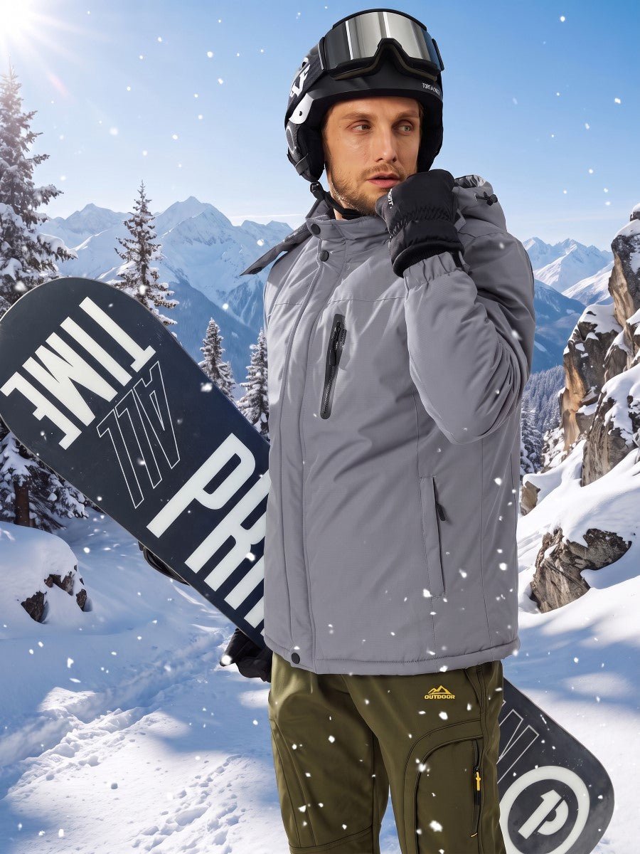 TACVASEN Light Grey Men's Windproof Fleece Lined Winter Hiking Jacket for Outdoor