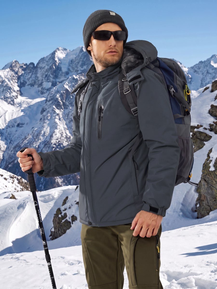 TACVASEN Grey Men's Windproof Fleece Lined Winter Hiking Jacket for Outdoor