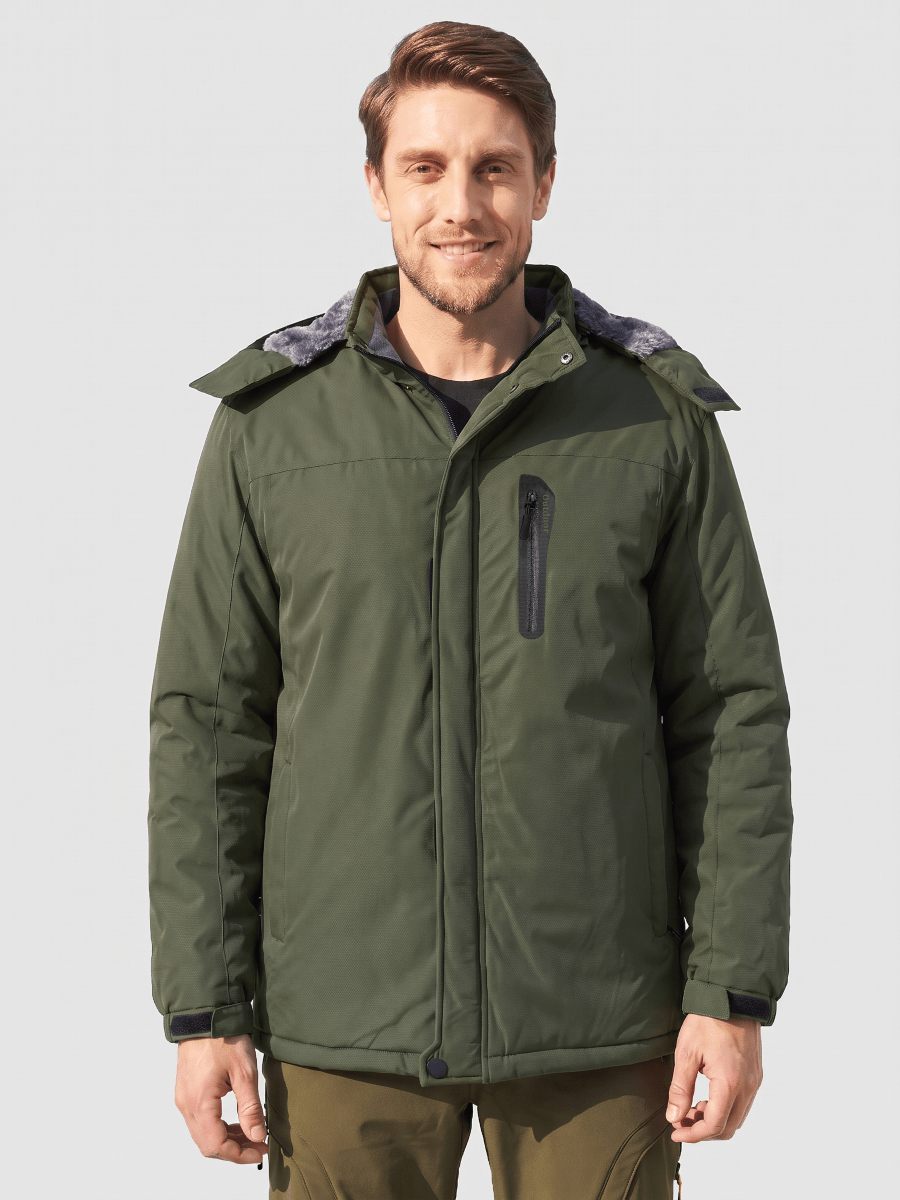 TACVASEN Army Green Men's Windproof Fleece Lined Winter Hiking Jacket for Outdoor