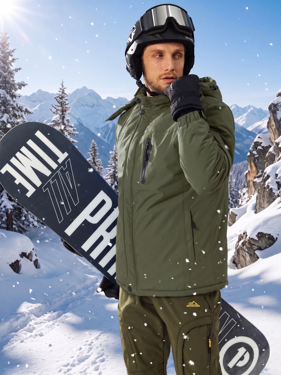 TACVASEN Army Green Men's Windproof Fleece Lined Winter Hiking Jacket for Outdoor