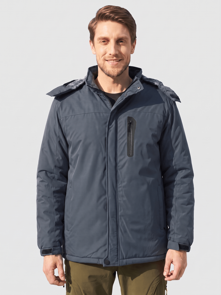 TACVASEN Grey Men's Windproof Fleece Lined Winter Hiking Jacket for Outdoor