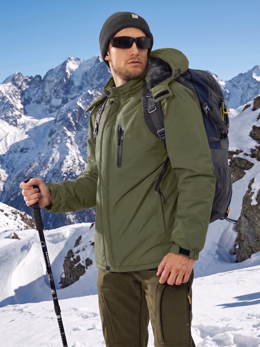 TACVASEN Army Green Men's Windproof Fleece Lined Winter Hiking Jacket for Outdoor