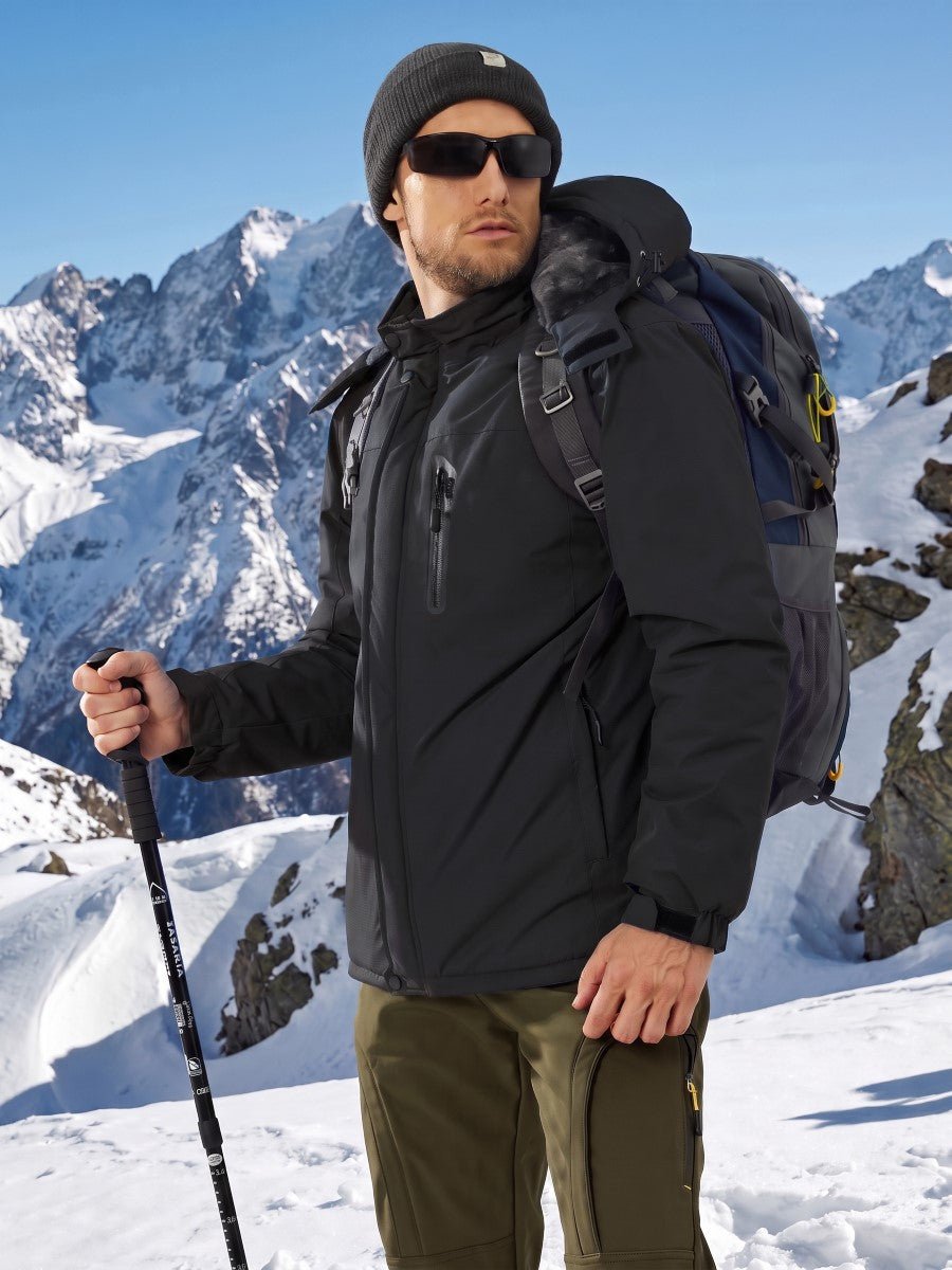 TACVASEN Black Men's Windproof Fleece Lined Winter Hiking Jacket for Outdoor
