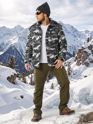 TACVASEN Black Camouflage Men's Windproof Fleece Lined Winter Hiking Jacket for Outdoor