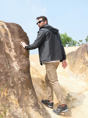 TACVASEN Black Grey Men's Windproof Water Resistant Rain Jacket