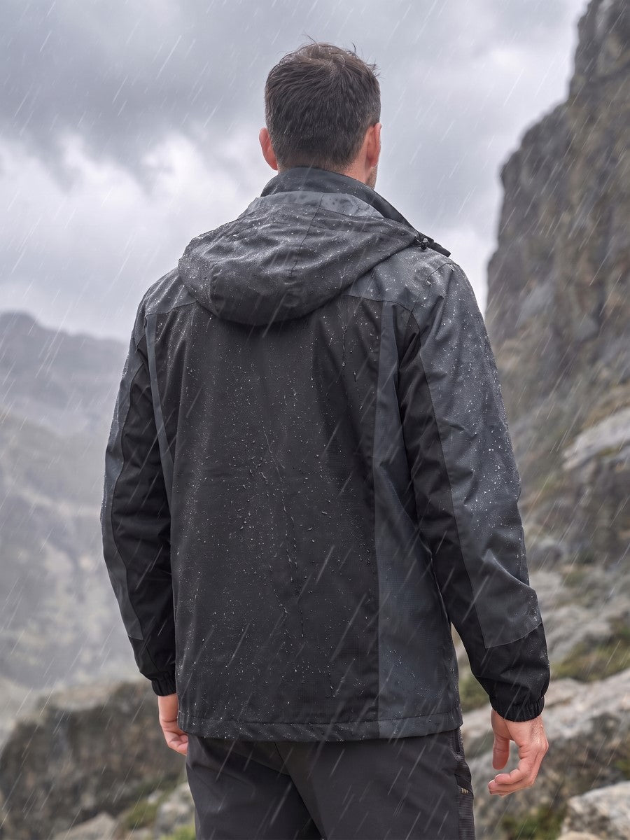 TACVASEN Black Grey Men's Windproof Water Resistant Rain Jacket