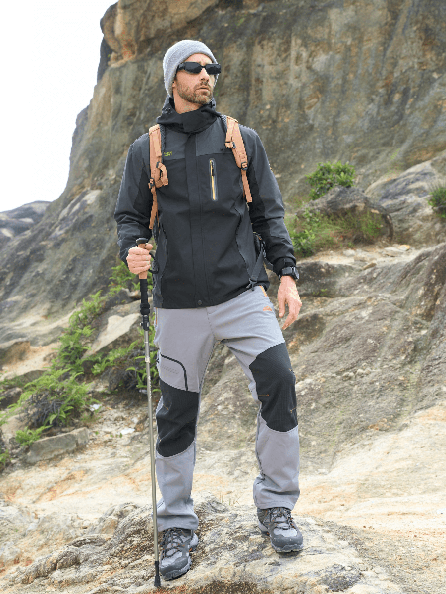 TACVASEN Black Grey Men's Windproof Water Resistant Rain Jacket