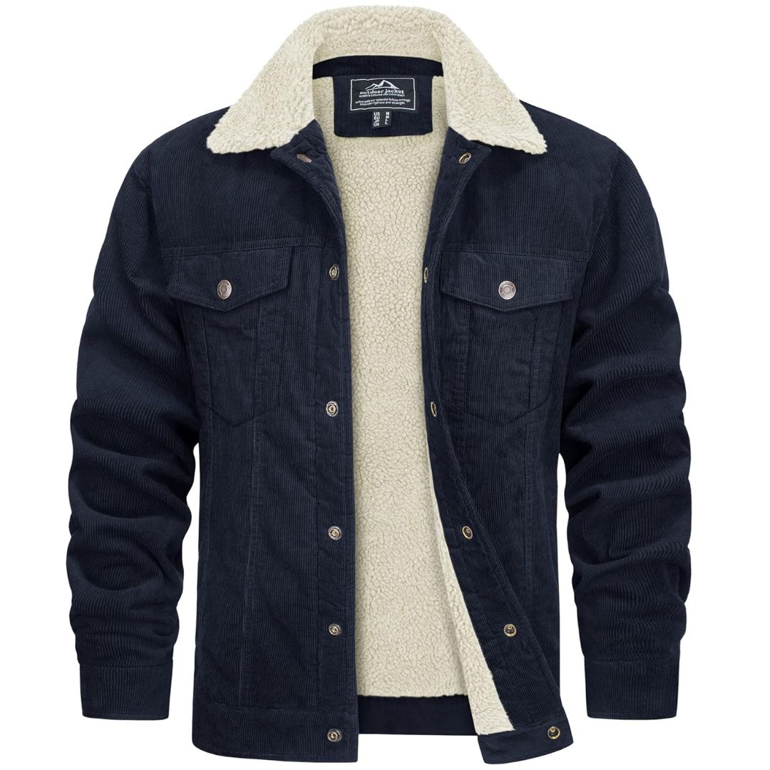 TACVASEN Navy Men's Corduroy Jacket Sherpa Lined Warm Winter Coat Cargo Jacket
