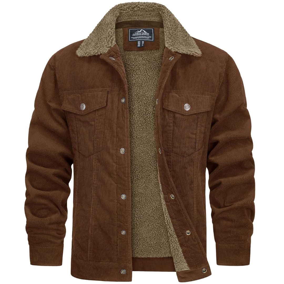 TACVASEN Brown Men's Corduroy Jacket Sherpa Lined Warm Winter Coat Cargo Jacket