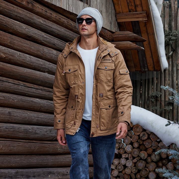 Men's Winter Cotton Fleece Lined Coats Warm Cargo Jackets with Hooded - 9933D