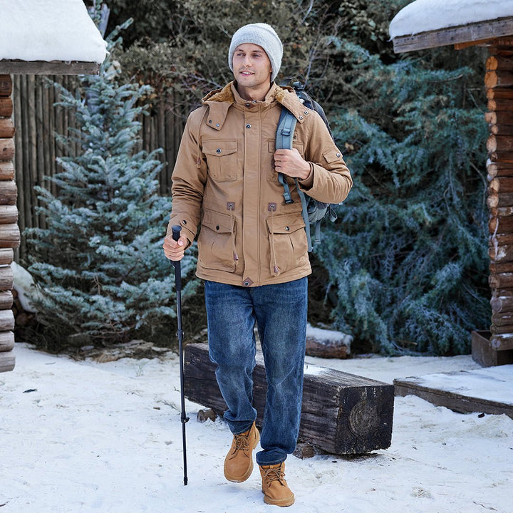 Men's Winter Cotton Fleece Lined Coats Warm Cargo Jackets with Hooded - 9933D