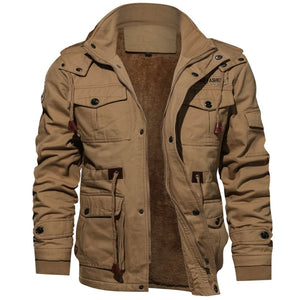 TACVASEN Khaki Men??s Fleece Lined Cargo Jacket Warm Coat with Hood