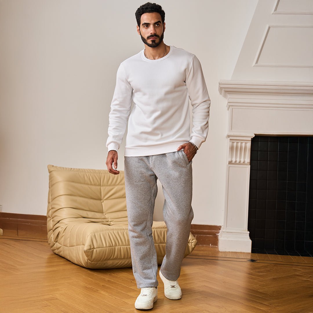 TACVASEN Light Grey Heather Men's Fleece Sherpa Lined Sweatpants Thicken Warm Jogger Pants