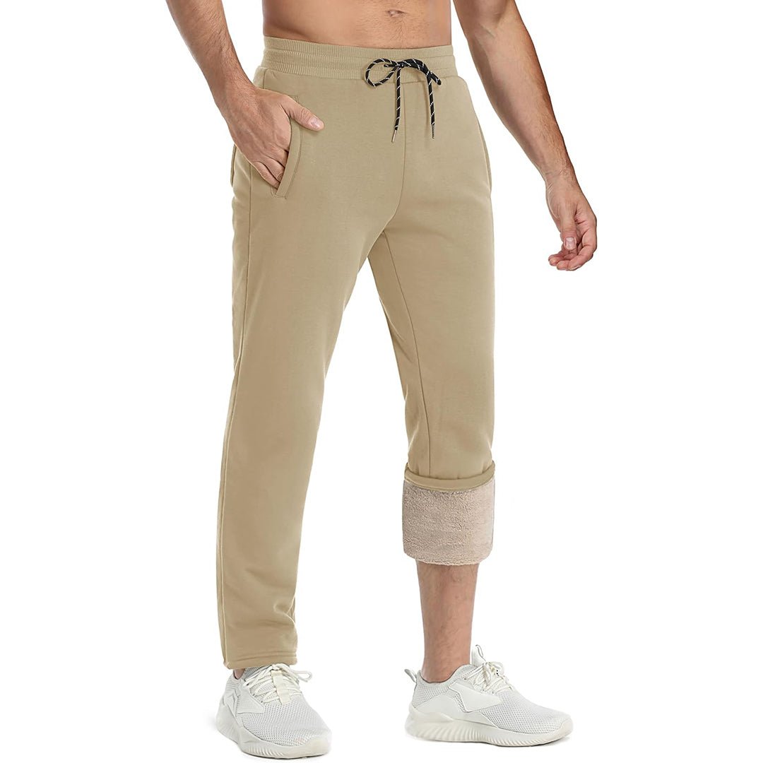 TACVASEN Khaki Men's Fleece Sherpa Lined Sweatpants Thicken Warm Jogger Pants
