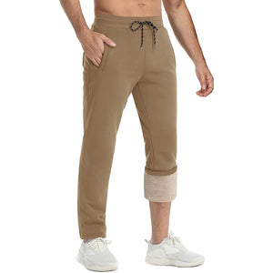 TACVASEN Brown Men's Fleece Sherpa Lined Sweatpants Thicken Warm Jogger Pants