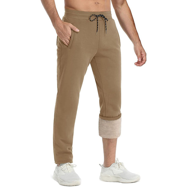 TACVASEN Brown Men's Fleece Sherpa Lined Sweatpants Thicken Warm Jogger Pants