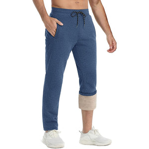 TACVASEN Grey Blue Heather Men's Fleece Sherpa Lined Sweatpants Thicken Warm Jogger Pants